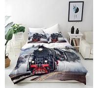 ANHOPE Steam Train Duvet Cover Set Soft Breathable Lightweight 3Pcs Bedding Set with 2 Pillowcase Retro Steam Engine Locomotive Print Pattern Kids Teens Quilt Cover with Zipper Closure Super King