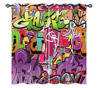 ANHOPE Street Art Graffiti Thermal Blackout Curtains 30 x 63 Inch 2 Panels | Eyelet Top, Colorful Hip Hop Alphabet Print, Soundproof, 80% Black out, Kids Boys Girls Window Drapes for Bedroom Living Room
