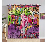 ANHOPE Street Art Graffiti Thermal Blackout Curtains 46 x 72 Inch 2 Panels | Eyelet Top, Colorful Hip Hop Alphabet Print, Soundproof, 80% Black out, Kids Boys Girls Window Drapes for Bedroom Living Room