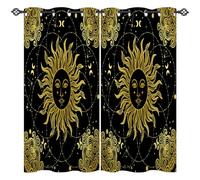 ANHOPE Sun Curtains Eyelet Thermal Insulated Blackout Curtains Vintage Boho Moon Stars Print Pattern Ring Top Drapes for Bedroom Living Room 46 x 54 Inch Drop 2 Panels