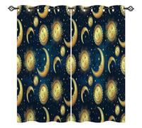 ANHOPE Sun Moon Stars Curtains Eyelet Ring Top Blackout Thermal Insulated Curtains Boho Style Blue Night Sky Background Print Pattern Soft Window Drapes for Bedroom Living Room 52 x 63 Inch 2 Panels