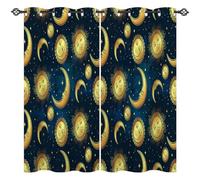 ANHOPE Sun Moon Stars Curtains Eyelet Ring Top Blackout Thermal Insulated Curtains Boho Style Blue Night Sky Background Print Pattern Soft Window Drapes for Bedroom Living Room 46 x 54 Inch 2 Panels