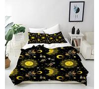 ANHOPE Sun Moon Stars Duvet Cover Set Soft Comforter Cover Bohemian Flower Print Pattern 3 Piece Bedding Set with Pillowcase All Season Quilt Cover with Zipper for Kids Adults Double Size