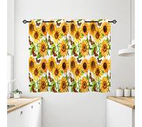ANHOPE Sunflower Curtains Eyelet 80% Blackout Room Darkening Curtains with Yellow Floral Butterfly Print Pattern Thermal Insulated Window Drapes for Bedroom Living Room 28 x 54 Inch Drop 2 Panels
