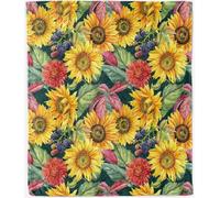 ANHOPE Sunflower Throw Blanket Soft Lightweight Flannel Blanket for Couch Sofa Bed Watercolor Yellow Flower Leaf Print Pattern All Season Decorative Throw for Kids Baby Toddler 100 x 130 cm