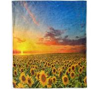 ANHOPE Sunflower Throw Blanket Soft Lightweight Flannel Fleece Blanket Sunset Yellow Flower Field Print Pattern for Couch Sofa Bed All Season Decorative Throw for Kids Adults Twin/Double 150 x 200cm