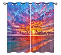 ANHOPE Sunset Beach Curtains Eyelet 80% Blackout Room Darkening Curtains with Hawaii Coastal Seaside Ocean Print Pattern Light Blocking Window Drapes for Bedroom Living Room 42 x 63 Inch Drop 2 Panels