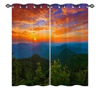 ANHOPE Sunset Landscape Curtains Eyelet 80% Blackout Room Darkening Curtains Nature Forest Mountain Print Pattern Thermal Insulated Window Drapes for Bedroom Living Room 46 x 54 Inch Drop 2 Panels