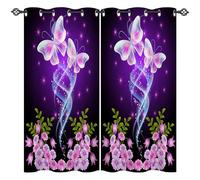ANHOPE Transparent Butterfly Curtains Eyelet Soft Thermal Insulated Blackout Curtains Flower Shiny Stars Print Pattern Ring Top Drapes for Bedroom Living Room 46 x 63 Inch Drop 2 Panels