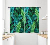 ANHOPE Tropical Curtains Eyelet 80% Blackout Room Darkening Curtains with Green Turquoise Palm Banana Leaf Print Pattern Light Blocking Window Drapes for Bedroom Living Room 28 x 54 Inch Drop 2 Panels