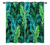 ANHOPE Tropical Curtains Eyelet 80% Blackout Room Darkening Curtains with Green Turquoise Palm Banana Leaf Print Pattern Light Blocking Window Drapes for Bedroom Living Room 46 x 63 Inch Drop 2 Panels