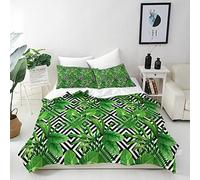 ANHOPE Tropical Duvet Cover Set Soft Comforter Cover Green Palm Leaf Lattice Print Pattern 3 Piece Bedding Set with Pillowcase All Season Quilt Cover with Zipper for Kids Adults Double Size