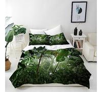 ANHOPE Tropical Duvet Cover Set Soft Lightweight 3Pcs Bedding Set with 2 Pillowcase Misty Jungle Rainforest Forest Print Pattern All Season Microfibre Polyester Quilt Cover with Zipper Closure Single