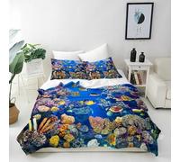 ANHOPE Tropical Fish Duvet Cover Set Soft Lightweight Microfibre 3 Piece Bedding Set with 2 Pillowcase Ocean Fish Coral Print Pattern All Season Quilt Cover with Zipper Closure King