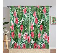ANHOPE Tropical Leaf Curtains Eyelet 80% Blackout Room Darkening Curtains with Green Palm Banana Leaf Print Pattern Light Blocking Window Drapes for Bedroom Living Room 66 x 72 Inch Drop 2 Panels