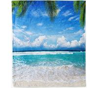 ANHOPE Tropical Seaside Beach Ocean Blanket 130 x 150 cm | Soft Warm Lightweight Flannel Fleece Throw for Sofa, Bed, Couch, Travel, Camping, All Seasons, Gift for Kids Boys Girls