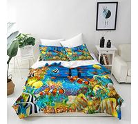 ANHOPE Underwater Duvet Cover Set 3 Piece Bedding Set Ocean Tropical Fish Print Pattern Soft Comforter Cover with 2 Pillowcases All Season Quilt Cover with Zipper for Kids Boys Girls Single