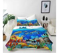 ANHOPE Underwater Duvet Cover Set Soft Lightweight 3Pcs Bedding Set with 2 Pillowcase Ocean Sea Animal Tropical Fish Coral Reef Print Pattern Kids Boys Girls Quilt Cover with Zipper Closure Super King