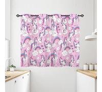 ANHOPE Unicorn Curtains Eyelet Thermal Insulated Blackout Curtains Pink Background Rainbow Unicorn Print Pattern Ring Top Window Drapes for Kids Girls Bedroom Living Room 28 x 54 Inch Drop 2 Panels