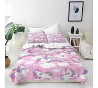 ANHOPE Unicorn Duvet Cover Set Soft Comforter Cover Rainbow Unicorn Cloud Print Pattern 3 Piece Bedding Set with 2 Pillowcases All Season Quilt Cover with Zipper for Kids Girls King