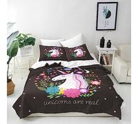 ANHOPE Unicorn Duvet Cover Set Soft Lightweight Microfibre 3 Piece Bedding Set with 2 Pillowcase Rainbow Unicorn Moon Flower Print Pattern All Season Kids Girls Quilt Cover with Zipper Closure Single