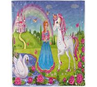 ANHOPE Unicorn Princess Throw Blanket Soft Flannel Throw for Sofa Couch Bed Rainbow Castle Swan Print Pattern All Season Fluffy Lightweight Blanket for Kids Adults Single 130 x 150 cm