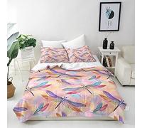 ANHOPE Watercolor Duvet Cover Set Super King 260x220cm | Dragonfly Butterfly Print, 2 Pillowcases 50x75cm, Soft Microfibre Bedding Quilt Cover Set for Kids Girls