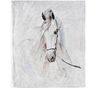 ANHOPE Watercolor White Horse Throw Blanket 130 x 150 cm | Soft, Warm, Lightweight Flannel Fleece, for Sofa, Bed, Couch, Travel, Camping, All Seasons, Gift for Kids Boys Girls