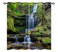 ANHOPE Waterfall Curtains Eyelet 80% Blackout Room Darkening Curtains with Nature Scenery Waterfall River Print Pattern Light Blocking Window Drapes for Bedroom Living Room 42 x 63 Inch Drop 2 Panels