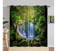 ANHOPE Waterfall Curtains Eyelet Soft Thermal Insulated Blackout Curtains Nature Landscape Jungle Forest Falls Print Pattern Ring Top Window Drapes for Bedroom Living Room 46 x 72 Inch 2 Panels
