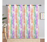 ANHOPE White Unicorn Curtains Eyelet Thermal Insulated 80% Blackout Curtains with Rainbow Colorful Stripe Print Pattern Room Darkening Window Drapes for Kids Girls Bedroom 66 x 90 Inch Drop 2 Panels