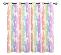 ANHOPE White Unicorn Curtains Eyelet Thermal Insulated Blackout Curtains Colorful Rainbow Stripe Print Pattern Room Darkening Window Drapes for Kids Girls Bedroom 46 x 54 Inch Drop 2 Panels