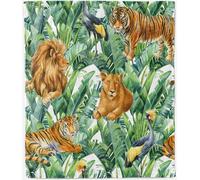 ANHOPE Wildlife Animal Blanket for Sofa Couch Bed All Season Flannel Throw Blanket Tropical Tiger Lion Crane Print Pattern Soft Fluffy Lightweight Fleece Throw for Kids Baby Toddler 100 x 130 cm