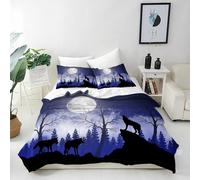 ANHOPE Wolf Duvet Cover Set Soft Comforter Cover Set Forest Wolves Moon Print Pattern 3 Piece Bedding Set with 2 Pillowcase All Season Decorative Quilt Cover with Zipper for Kids Adults King Size