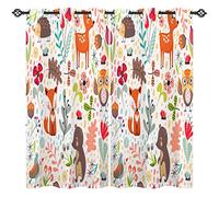 ANHOPE Woodland Animal Curtains Eyelet 80% Blackout Room Darkening Curtains with Safari Bear Fox Owl Print Pattern Light Blocking Window Drapes for Kids Baby Nursery Bedroom 66 x 54 Inch Drop 2 Panels