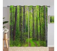 ANHOPE Woodland Curtains Eyelet 80% Blackout Room Darkening Curtains with Forest Jungle Tree Path Scene Print Pattern Thermal Insulated Window Drapes for Bedroom Living Room 55 x 90 Inch Drop 2 Panels