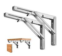ANHORTS Folding Shelf Bracket, 2 pcs Heavy Duty, Silver, Max Load 150 lb, Wall Mounted, Floating Shelf Bracket for Bench, Table, Space Saving