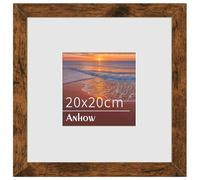 Anhow 20x20 cm Photo Frame, MDF Wooden Picture Frame with Mount for 20x20 cm and 10x10 cm Photos - Walnut Color/Thickness 1.2 cm