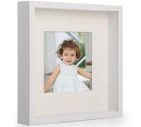 Anhow 2pcs 12x12 Shadow Box Frame with Mat for 8x8 Inches, 3D Picture Frame Display Case Deeper 1.2 Inches with Transparent Glass for Photos, Crafts, Souvenir, Baby Items - Natural Wood