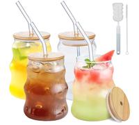 Anhow 4 Pack Iced Coffee Glasses, 500 ML Latte Glasses Bubble Drinking Glasses Tumblers with Lid and Straw, Borosilicate Heat Resistant Glass Coffee Mugs for Cocktail, Water, Soda, Juice, Milk, Beer
