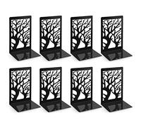 Anhow 4 Pairs Book Ends, Metal Square Bookends Holders for Children, Schools, Libraries - Black/ 9.3 x 12 x 17.2 cm