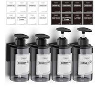 Anhow 4pcs Shampoo and Conditioner Dispenser, 300ml Soap Dispenser Wall Mounted 10oz Drill Free with 16pcs Labels for Bathroom, Kitchen - Grey