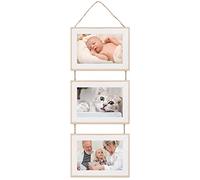 Anhow 6x4 Photo Frame, 3 Horizontal 6x4 Hanging Picture Frames with Glass Multi Photo Frames for Wall Integrated to Decorate Home, Office, Store - Wood Color/ 3 Pieces