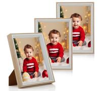Anhow 6x4 Photo Frames Set of 3, Photo Frame, Matted for 3.5x5/4x6 inch Picture 6x4 Picture Frames with Mount to Hang Portrait or Landscape, Wood grain