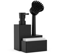 Anhow Sink Organiser, 400 ml, Washing Up Liquid Dispenser Kitchen with Brush and Sponge, Soap Dispenser, 3-in-1 Dishwasher Set, Black, 134ZYQ1-B