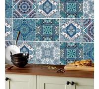 ANHUIB 18Pcs Kitchen Tile Stickers Moroccan Style Tile Sticker Peel and Stick Tiles Bathroom Tile Stickers Waterproof Blue Wall Tile Decals Living Room Self Adhesive Ceramic Mosaic Vintage Stair Decal
