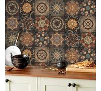 ANHUIB 18Pcs Moroccan Tile Stickers for Kitchen Mandala Tile Sticker for Bathroom Self Adhesive Wall Tile Stickers Waterproof Mosaic Tile Decal Vintage Stair Sticker for Living Room Home Decor 15x15cm