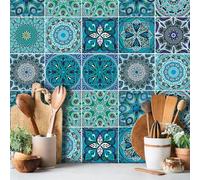ANHUIB 24 Pcs Kitchen Tiles Sticker,Self Adhesive Wall Tiles Bathroom,Kitchen Backsplash Self Adhesive,Bathroom Wall Sticker Waterproof,Tile Decals Fireplace,Moroccan Tile Stickers 15x15,Stair Sticker