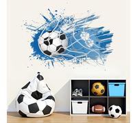 ANHUIB 3D Football Wall Stickers Large Football Boys Bedroom Wall Stickers Blue Soccer Self Adhesive Wall Decal Soccer Pictures for Teenagers Boys Bedroom Living Room Accessories
