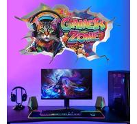 ANHUIB 3D Game Wall Decals Watercolor Gaming Wall Stickers Gaming Room Decor Gamer Zone Peel and Stick Art Decal Xbox DecalsTeenagers Boy Bedroom Playroom Wall Decoration Cat Gamer Bedroom Accessories